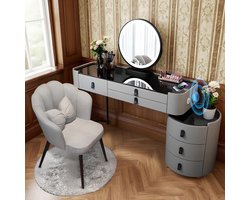 Premium kaptafel met ledverlichting, glazen blad en 360° make-upspiegel, kaptafel met kruk, lades, Bluetooth-luidspreker en USB-poort - Moderne make-upruimte voor de slaapkamer (100 cm, grijs) HomeByNicole