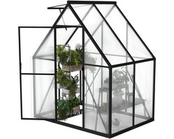 Premium kas van aluminium met loopdeur, versterkte fundering, dakraam en deur, weerbestendig en temperatuurbestendig voor tomaten, groenten en planten - 125x180x195cm