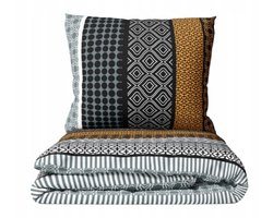 Premium Katoenen Dekbedovertrek Set 140x200cm - Goud Zwarte Strepen