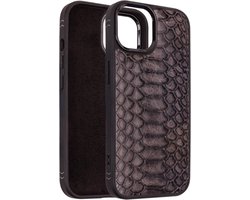 Premium lederen hoes voor iPhone 15 - echt leer, compatibel MagSafe en draadloos opladen, Easy Click-knoppen en Oeps-bestendig ontwerp (grijs)