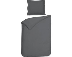 Premium luxe katoen/satijn dekbedovertrek Dots antraciet | eenpersoons (140x200/220) | zacht en hoogwaardig | subtiel glazend | oxford-rand | inclusief 1 kussensloop