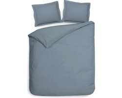 Premium luxe katoen/satijn dekbedovertrek Dots blauw | tweepersoons (200x200/220) | zacht en hoogwaardig | subtiel glazend | oxford-rand | inclusief 2 kussenslopen