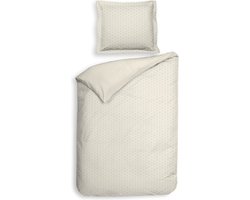 Premium luxe katoen/satijn dekbedovertrek Dots creme | eenpersoons (140x200/220) | zacht en hoogwaardig | subtiel glazend | oxford-rand | inclusief 1 kussensloop