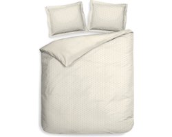 Premium luxe katoen/satijn dekbedovertrek Dots creme | lits-jumeaux (240x200/220) | zacht en hoogwaardig | subtiel glazend | oxford-rand | inclusief 2 kussenslopen