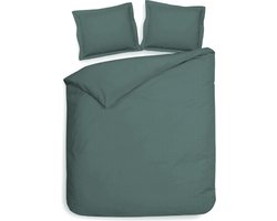 Premium luxe katoen/satijn dekbedovertrek Dots groen | lits-jumeaux (240x200/220) | zacht en hoogwaardig | subtiel glazend | oxford-rand | inclusief 2 kussenslopen