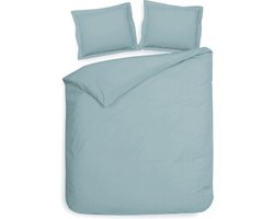 Premium luxe katoen/satijn dekbedovertrek Dots licht blauw | tweepersoons (200x200/220) | zacht en hoogwaardig | subtiel glazend | oxford-rand | inclusief 2 kussenslopen