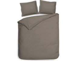 Premium luxe katoen/satijn dekbedovertrek Dots Taupe | tweepersoons (200x200/220) | zacht en hoogwaardig | subtiel glazend | oxford-rand | inclusief 2 kussenslopen