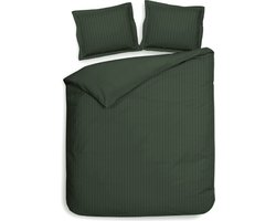 Premium luxe katoen/satijn dekbedovertrek Hotel Linnen donker groen | extra breed (260x200/220) | zacht en hoogwaardig | subtiel glazend | oxford-rand | inclusief 2 kussenslopen