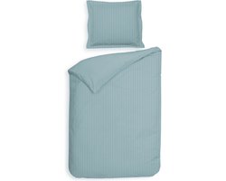 Premium luxe katoen/satijn dekbedovertrek Hotel Linnen licht blauw | eenpersoons (140x200/220) | zacht en hoogwaardig | subtiel glazend | oxford-rand | inclusief 1 kussensloop