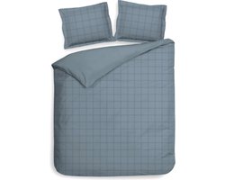 Premium luxe katoen/satijn dekbedovertrek Squares blauw | lits-jumeaux (240x200/220) | zacht en hoogwaardig | subtiel glazend | oxford-rand | inclusief 2 kussenslopen