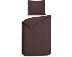 Premium luxe katoen/satijn dekbedovertrek Squares bruin | eenpersoons (140x200/220) | zacht en hoogwaardig | subtiel glazend | oxford-rand | inclusief 1 kussensloop