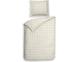 Premium luxe katoen/satijn dekbedovertrek Squares creme | eenpersoons (140x200/220) | zacht en hoogwaardig | subtiel glazend | oxford-rand | inclusief 1 kussensloop