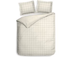 Premium luxe katoen/satijn dekbedovertrek Squares creme | tweepersoons (200x200/220) | zacht en hoogwaardig | subtiel glazend | oxford-rand | inclusief 2 kussenslopen