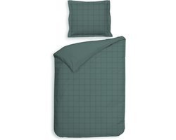 Premium luxe katoen/satijn dekbedovertrek Squares groen | eenpersoons (140x200/220) | zacht en hoogwaardig | subtiel glazend | oxford-rand | inclusief 1 kussensloop