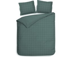 Premium luxe katoen/satijn dekbedovertrek Squares groen | tweepersoons (200x200/220) | zacht en hoogwaardig | subtiel glazend | oxford-rand | inclusief 2 kussenslopen