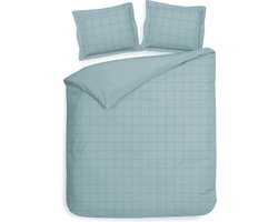 Premium luxe katoen/satijn dekbedovertrek Squares licht blauw | lits-jumeaux (240x200/220) | zacht en hoogwaardig | subtiel glazend | oxford-rand | inclusief 2 kussenslopen