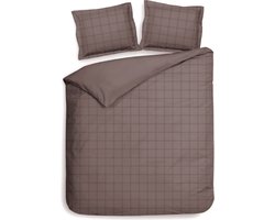 Premium luxe katoen/satijn dekbedovertrek Squares roze | tweepersoons (200x200/220) | zacht en hoogwaardig | subtiel glazend | oxford-rand | inclusief 2 kussenslopen