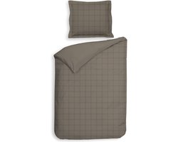 Premium luxe katoen/satijn dekbedovertrek Squares taupe | eenpersoons (140x200/220) | zacht en hoogwaardig | subtiel glazend | oxford-rand | inclusief 1 kussensloop