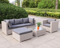Premium Luxe Polyrattan Lounge Fauteuil Tuinstoel met Kussens 75x85x64 cm – Weerbestendig UV-bestendig 10 cm Dikke Kussens Wit/Grijs