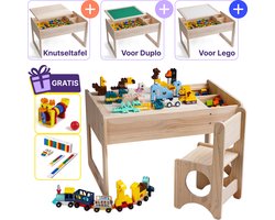 【Premium Massief Houten Bouwtafel Set + Triple Bonus】Compatibel met LEGO & DUPLO - Kindertafel + Stoeltje + Opbergruimte - Blokkentafel - Speeltafel - Knutseltafel - Zandbak - 2* Bouwplaat voor Grote & Kleine Bouwstenen【WonderMind WA-D002】