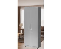 Premium Meerzweckkast 80 cm Breed – Hoge Dossierkast & Voorraadkast met 5 Ordnerhoogtes – Smalle Opbergkast met Deuren, 4 Verstelbare Legplanken & Metalen Handgrepen – Graphit/Zilver – Novihome