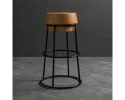 Premium metalen barkruk met ronde zit en voetensteun van kurk - Verstelbare hoogte van 65 cm / 75 cm - Moderne keuken, café, café en ontbijtbarstoel - Duurzaam metalen frame en comfortabele zitting