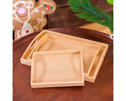 Premium Montessori dienblad, 3-delig, massief beukenhout met handgrepen, leer- en serveerdienblad voor kinderen, speelgoedorganizer, thuisorganisatie, thuisschool en klaslokaal