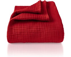 Premium mousseline sprei 180x220 cm - 100% katoen - extra zachte katoenen deken als knuffeldeken, bedsprei, sofa-overtrek, sofa-overtrek - warme bankdeken (bordeaux)