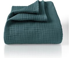 Premium mousseline sprei 220x240 cm XXL - 100% katoen - extra zachte katoenen deken als knuffeldeken, bedsprei, sofa-overtrek, sofa-overtrek - warme bankdeken (blauw mirage)