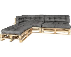 Premium Palletkussen Set 6-delig - 3x Zitkussen 120x80 + 2x Zijkussen 120x40 + Zijkussen 60x40 cm - Tuinkussen Buiten & Binnen - Waterafstotend UV-bestendig