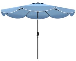 Premium Parasol - Ronde Tuinparasol met Draaihendel - Stokparasol - Ø265 x 235 cm - Strandparasol - Terrasparasol - Balkonparasol - Kantelbaar & Verstelbaar - UV-Bestendig - Strand, Balkon, Terras & Tuin - Hemelsblauw