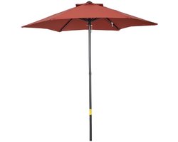 Premium Parasol - Tuinparasol - Zeshoekige Stokparasol - Ø196 cm - Strandparasol - Terrasparasol - Balkonparasol - UV-Bestendig - Strand, Balkon, Terras & Tuin - Wijnrood