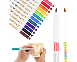 Premium - Porseleinen stiften set met 12 kleuren, vaatwasmachinebestendig - waterbestendig - 1,0 mm - keramische beschilderset - glasverfstiften - geschikt voor stenen, glas, papier