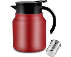 Premium Rvs Theepot - Theepot Gietijzer - Dubbelwandige Vacuümisolatie 0,8 L - Ruime Opening En Quick-Tip Deksel - 1 Stuk - Thuis En Kantoor Rood
