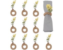 Premium servetringen set van 12 - Boho groene bladeren design - Ringhouder met jute koord voor bruiloft, verjaardagsfeest en banket