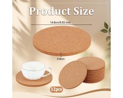 Premium - Set van 12 ronde kurken onderzetters (15,3 cm) voor planten en dranken - Absorberende kurkmat voor eettafel, bureau en doe-het-zelf