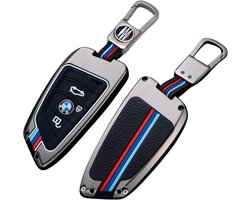 Premium Sleutelcover - Sleutelhoesje Geschikt voor BMW 1 serie / 3 serie / 5 Serie / 7 Serie / X1 / X3 / X4 / X5 / F16 / G20 / G30 / F11 / M - Metaal en Siliconen - Gunmetal Sleutel Hoesje - Met Haak - Auto Accessoires