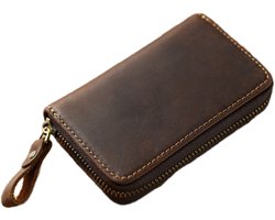 Premium Sleuteletui van Leer – Echt Runderleer met Kaartvak - Geschikt voor Autosleutel– Bruin