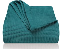 Premium sprei 150 x 200 cm - wafel piqué 100% katoen - lichte zomerdeken wafellook - katonen deken als bedsprei, banksprei - bankdeken (petrol) - LAYNENBURG