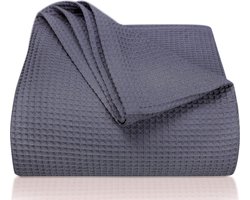 Premium sprei 240 x 260 cm XXL - wafelpiqué 100% katoen - lichte woondeken wafellook - katoenen deken als bedsprei, bankovertrek, bankdeken (antraciet)