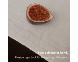 Premium tafelloper van 100% linnen - 40x140 cm - tweelaags - afwasbaar - gerafeld - beige creme - boho - modern - eettafel tuintafel landhuis stijl tafelloper textiel 60 x 140 cm