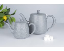Premium Theepot, 18/10 roestvrij staal, grijze granieten afwerking, 18 oz, blijf koel holle handgrepen, perfecte schenktuit, PT-018GG