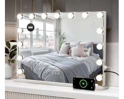 Premium Vanity CALINAIR Hollywood Spiegel 58x46CM - Led Lampen - USB + USB-C Oplaadpoort - 10x Vergroting - 3 lichtstanden - Dimbaar - Smart Touch - hollywood spiegel met verlichting - Spiegel met verlichting - Vanity - Make Up Spiegel