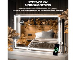 Premium Vanity CALINAIR Hollywood Spiegel 80x60CM - USB + USB-C Oplaadpoort - 10x Vergroting - 3 lichtstanden - Dimbaar - Smart Touch - hollywood spiegel met verlichting - Spiegel met verlichting - Make Up Spiegel - Vanity