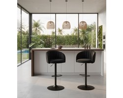 Premium Verstelbare Barkrukken Set – 2x Zwarte Draaibare Barkrukken met Rugleuning en Armleuning – Melkfluweel Comfort Stoelen voor Keuken, Eettafel, Bar, Bistro – MedahomeStore