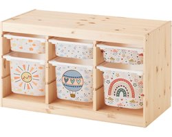 Premium vinyl stickerset op maat gemaakt voor IKEA TROFAST plank - 6-pack, Boho & Beige tinten - decoratiefolie voor 3 grote & 3 kleine kisten (weer)