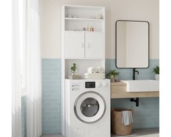 Premium Wasmachinekast Neapel Deluxe 185x63x20 cm – Hoge Badkamerkast met 2 Deuren en Open Planken – Moderne Opbergkast voor Wasmachine, Badkamer of Wasruimte – Vochtbestendig MDF Hout – Wit – Medahomestore