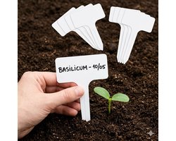 Premium Waterdichte Plantenlabels Wit - 10 Stuks - T-Model 10x6 cm - Plastic Zaailinglabels voor Moestuin, Planten en Bloemen - Flexibele Steeketiketten voor Buiten en Binnen - Plantlabel - Label