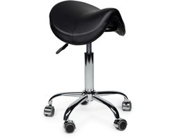Premium Zadelkruk Zwart – Ergonomische Werkstoel met Comfortabele Zadelzitting, Traploos Verstelbare Hoogte, Extra Stevige Basis voor Salon, Kapperszaak & Thuisgebruik- Laag (40-57cm) / Zonder voetsteun / Standaard wielen