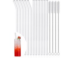 Premiumsy 12x Herbruikbare Glazen Rietjes - Duurzame Rietjes Herbruikbaar - Rietjes Glas - Doorzichtige Rietjes - Met Borsteltje - Transparant